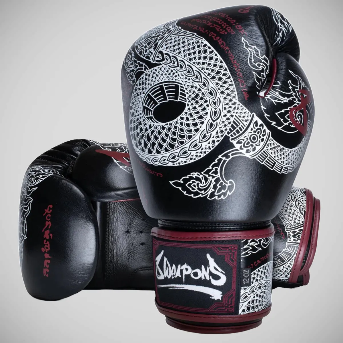 8 Weapons Sak Yant Naga Boxing Gloves Black