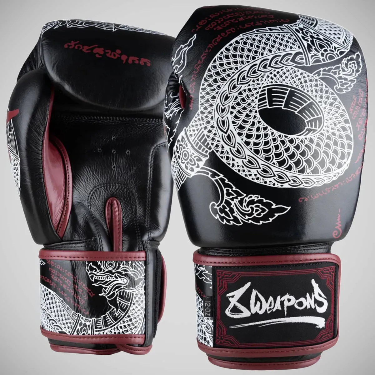 8 Weapons Sak Yant Naga Boxing Gloves Black