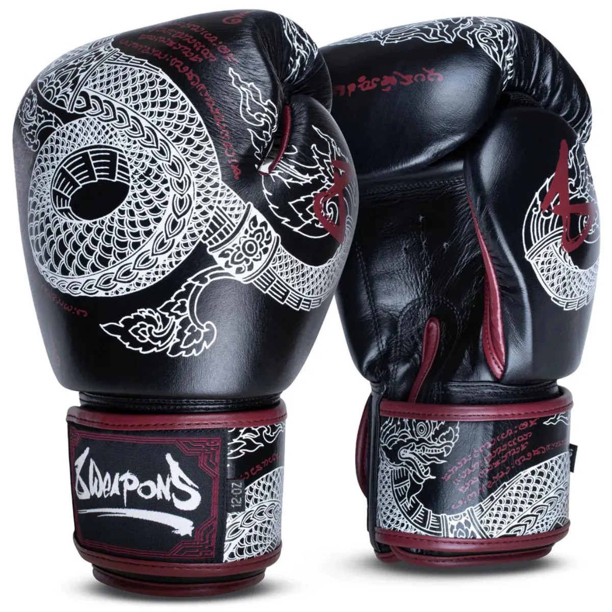 8 Weapons Sak Yant Naga Boxing Gloves Black