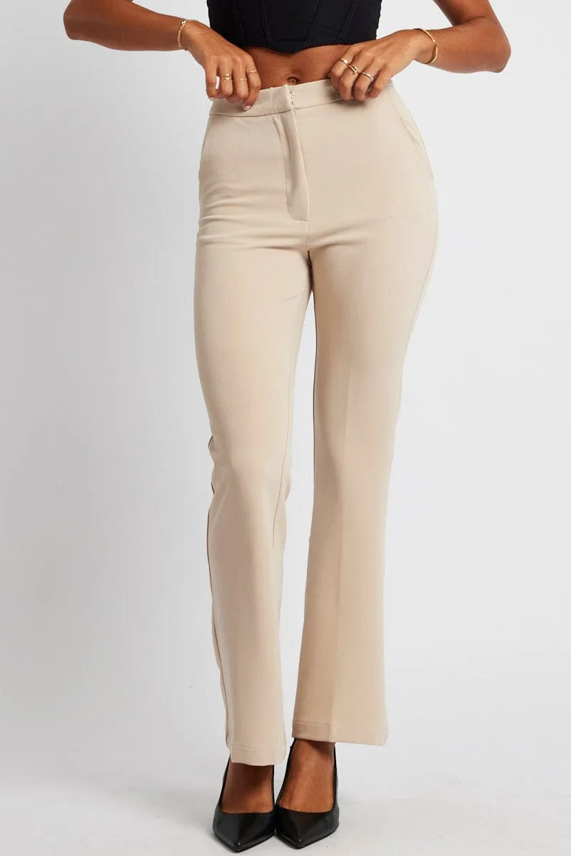 Beige Slim Pants High Rise