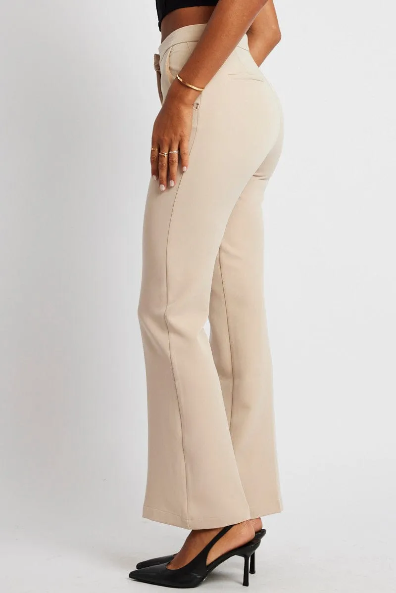 Beige Slim Pants High Rise