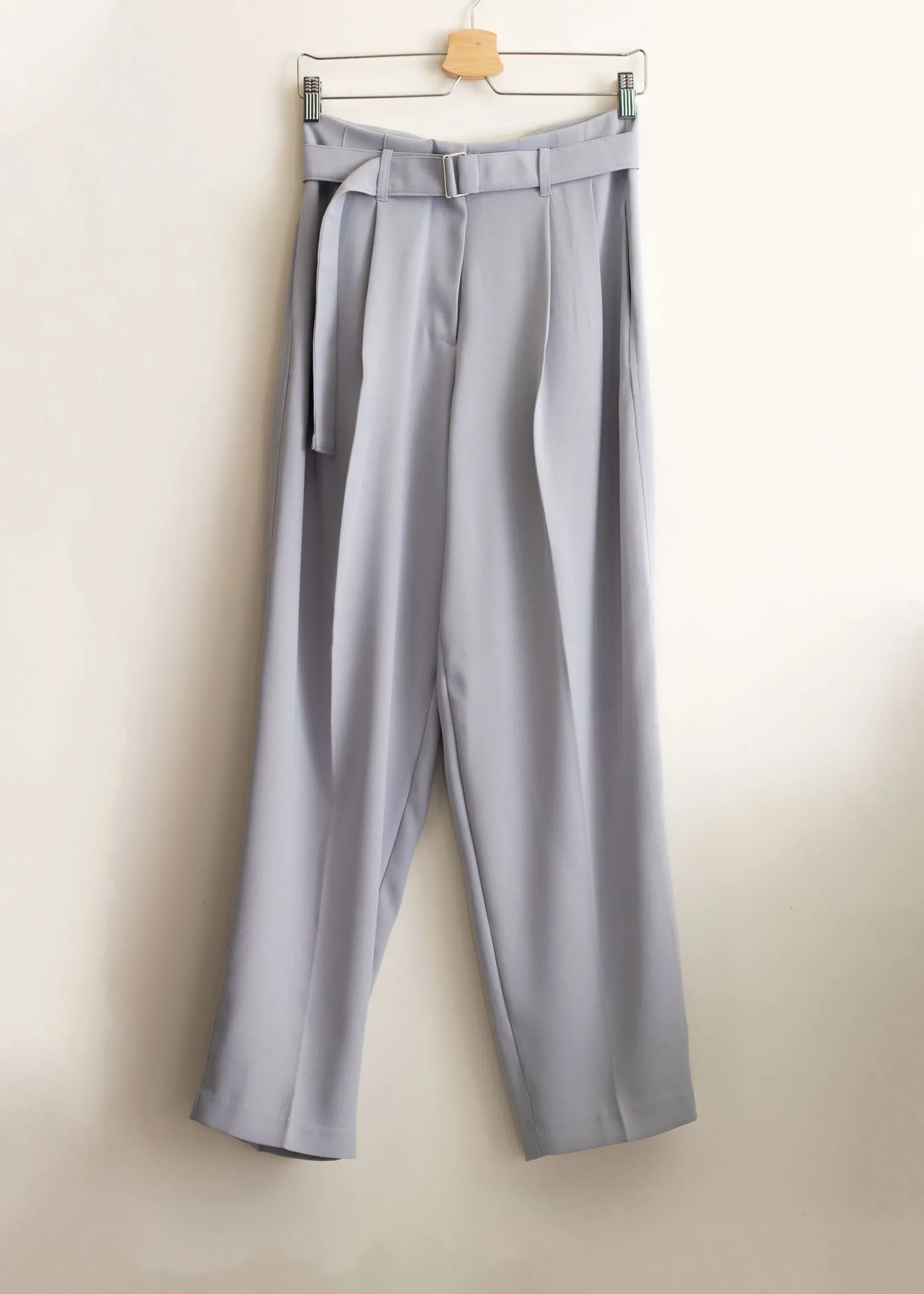 Belted Wide High Waisted Pants in Blue Grey