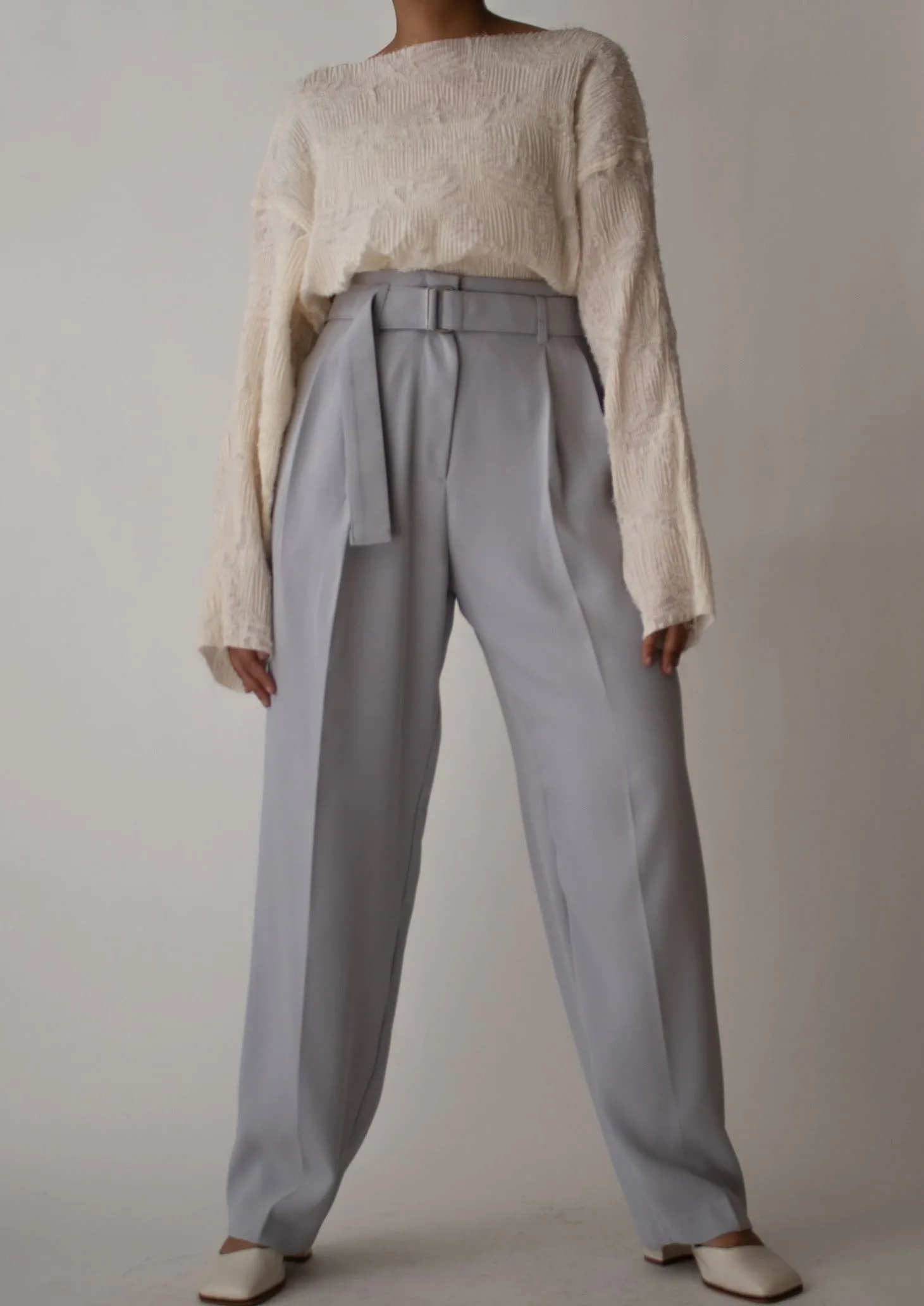 Belted Wide High Waisted Pants in Blue Grey