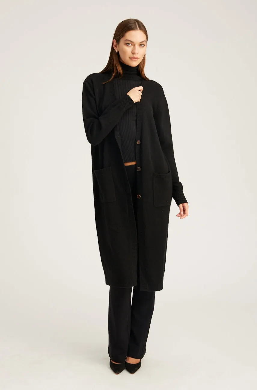 Black Cashmere Long Cardigan