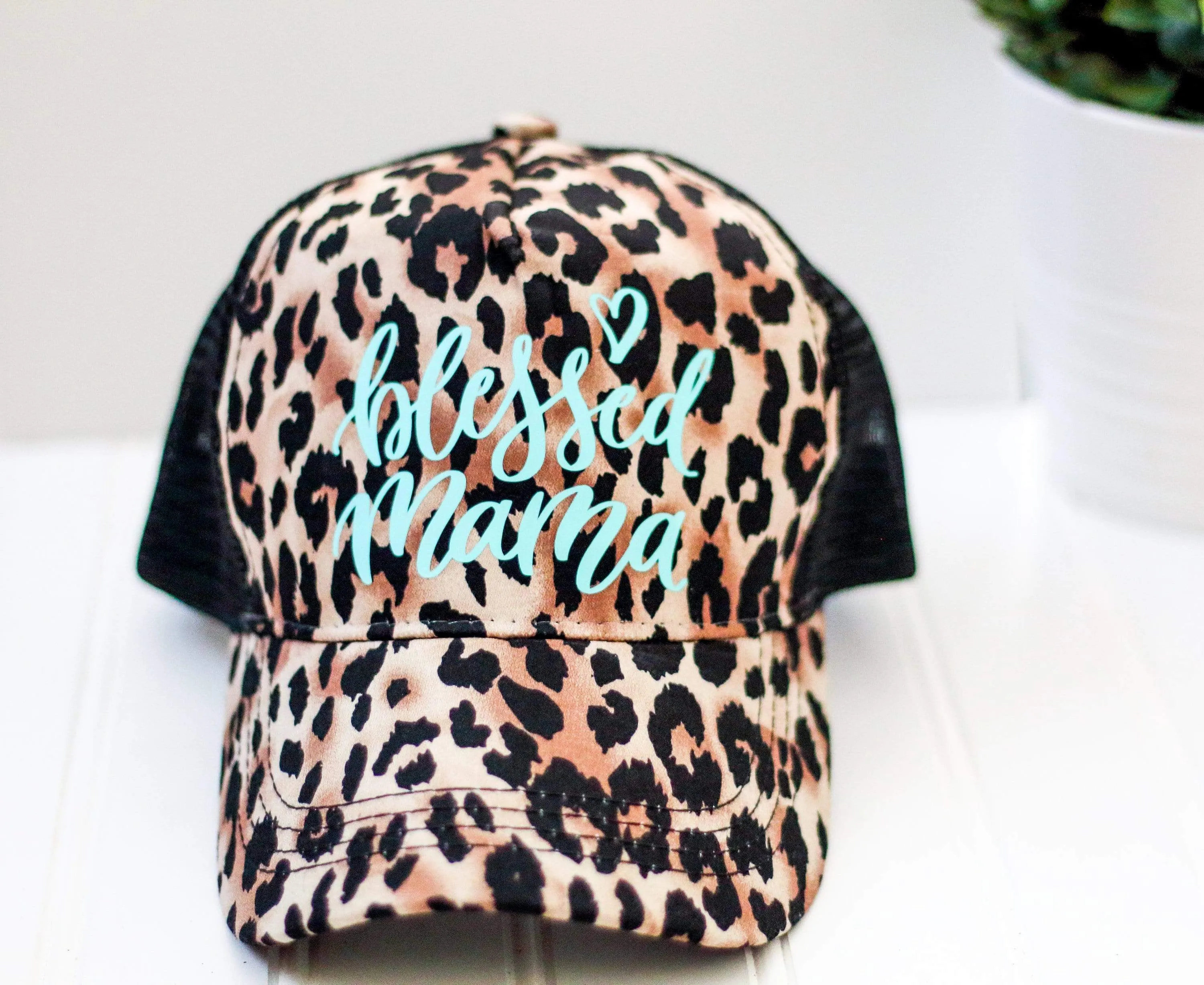 Blessed Mama Leopard Hat - Turquoise Mint and Leopard - Leopard print trucker hat - Animal Print - Western Hat - Cheetah - Snap back hats