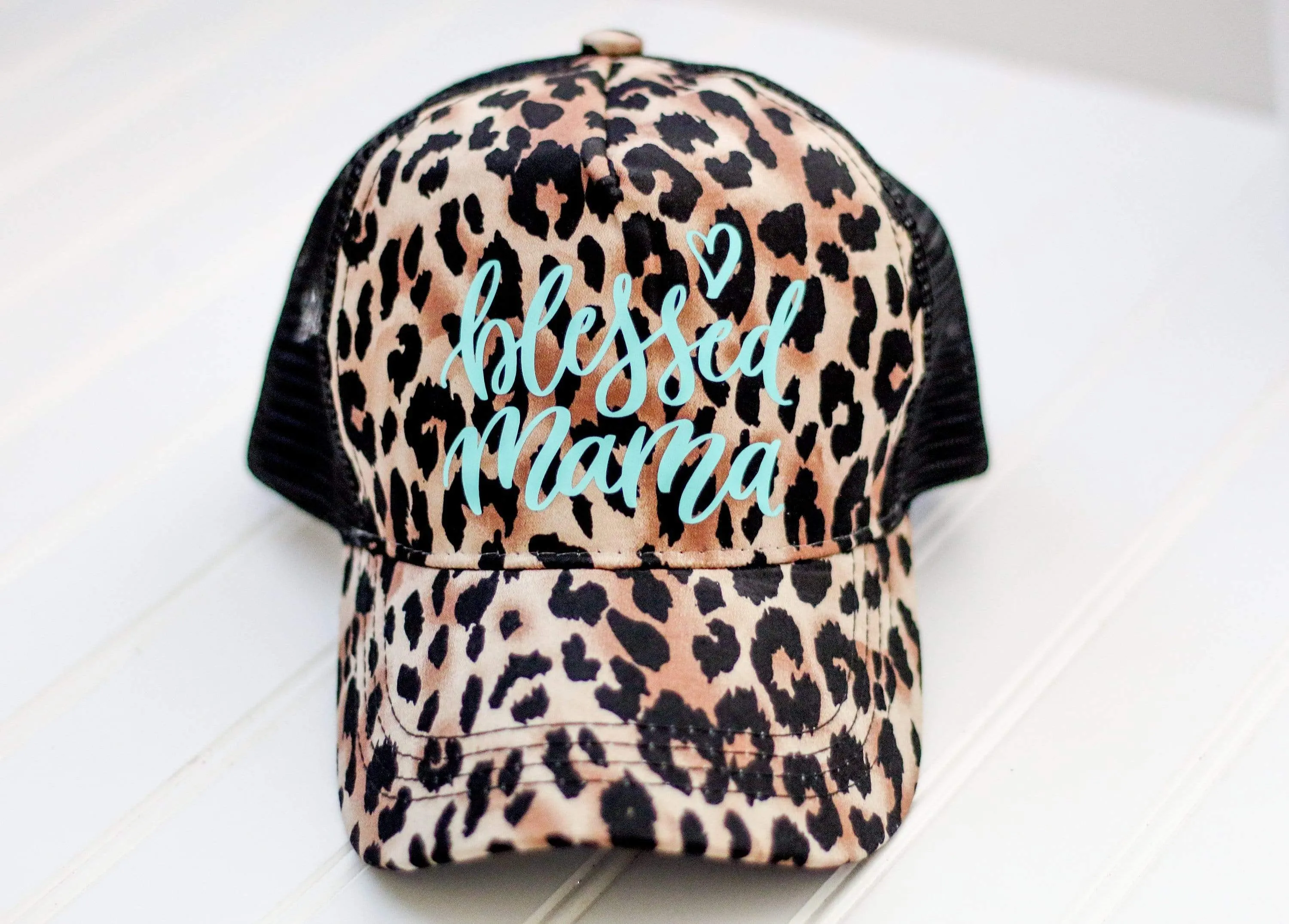 Blessed Mama Leopard Hat - Turquoise Mint and Leopard - Leopard print trucker hat - Animal Print - Western Hat - Cheetah - Snap back hats