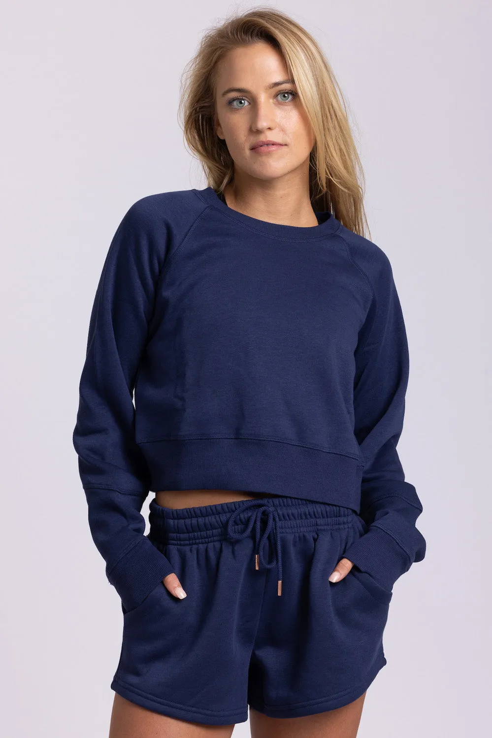 Brynn Cropped Fleece Crewneck - Shadow