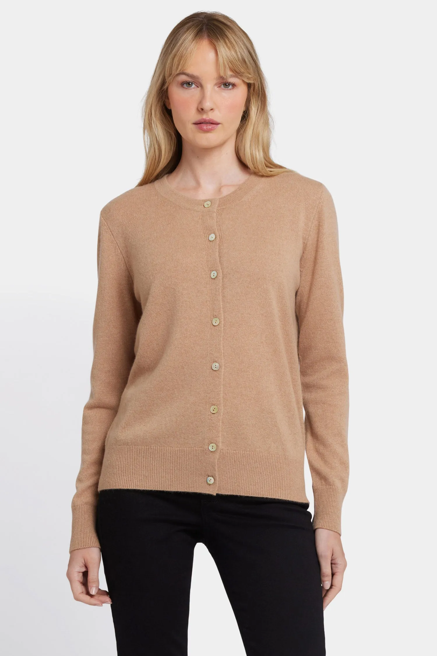 Cashmere Crewneck Cardigan - Tan