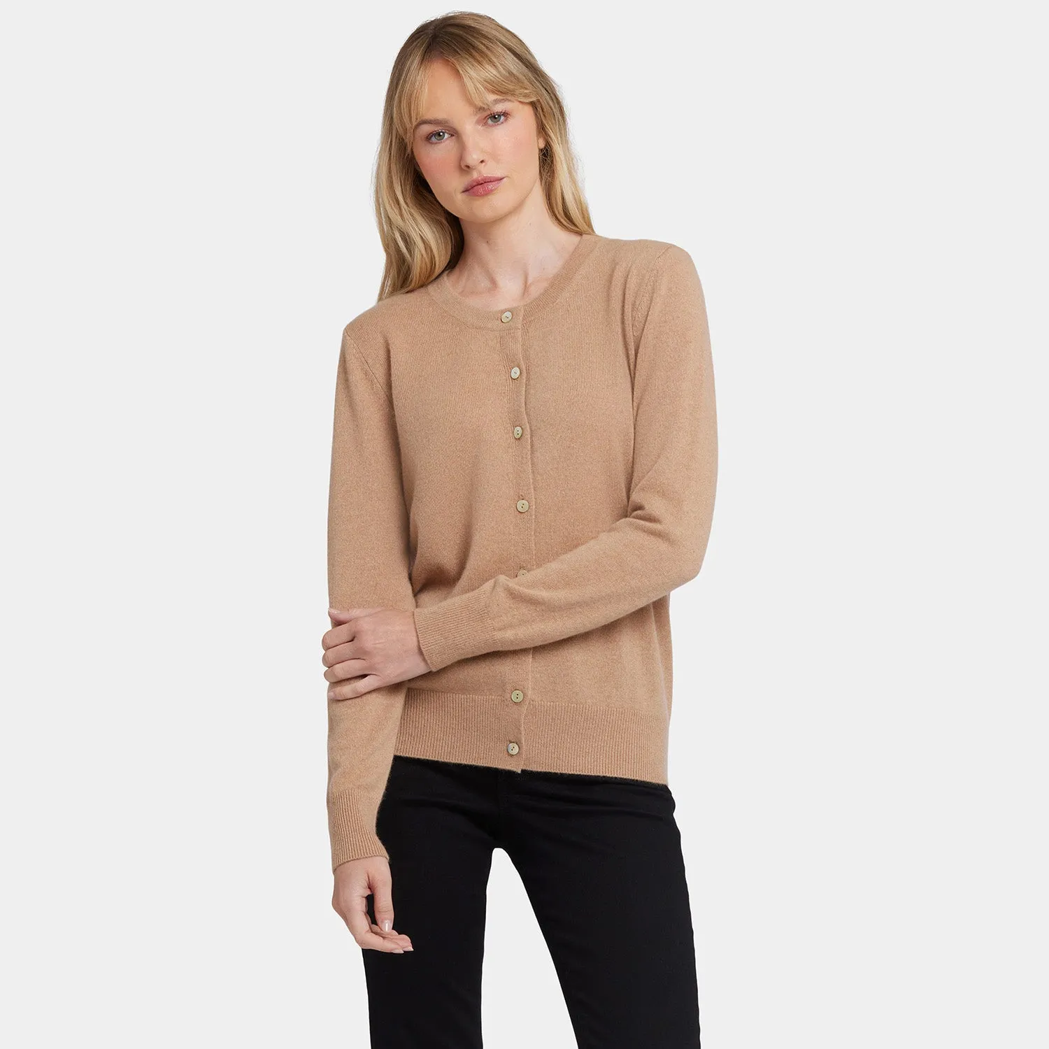 Cashmere Crewneck Cardigan - Tan