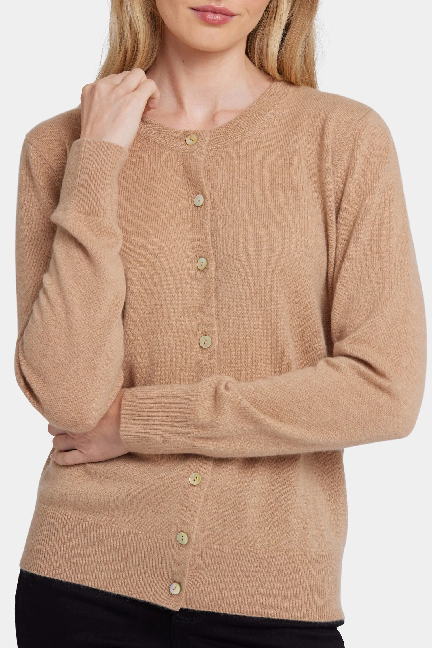 Cashmere Crewneck Cardigan - Tan