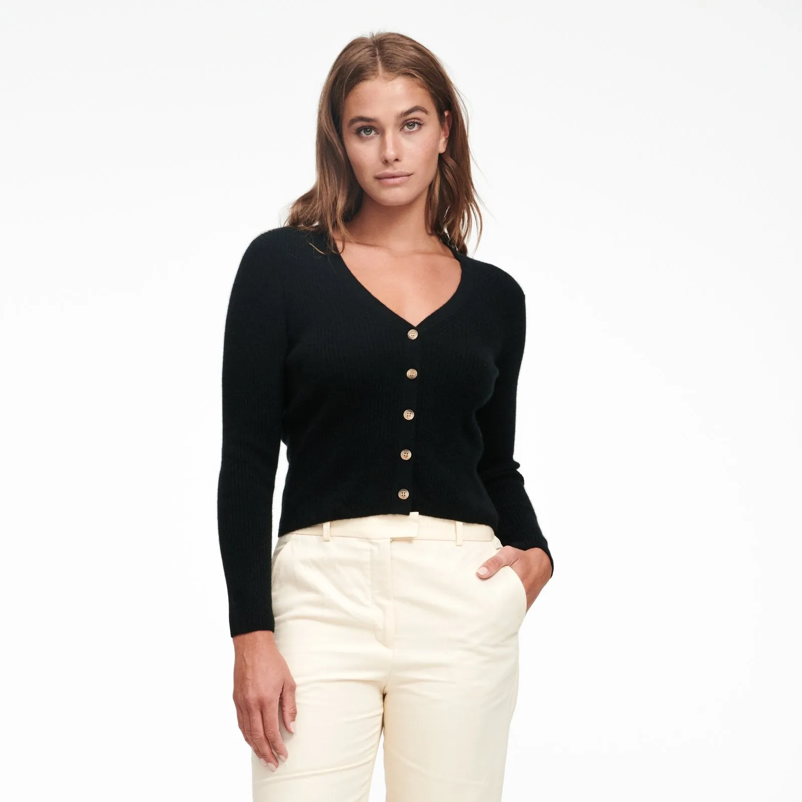 Cashmere Ribbed Cropped Cardigan