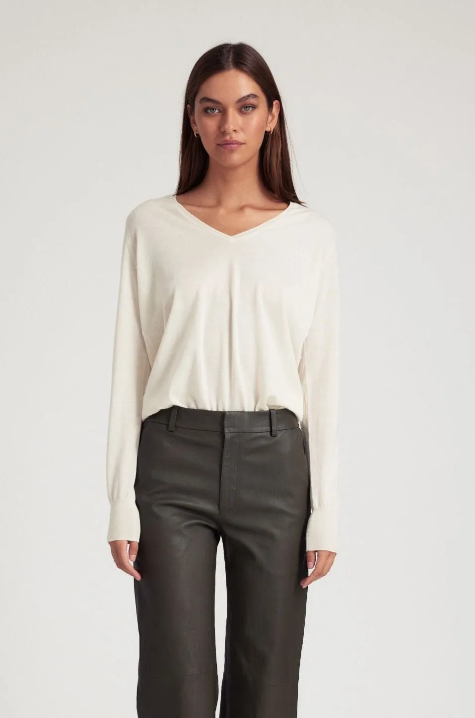 Chalk Cashmere V-Neck Sweater