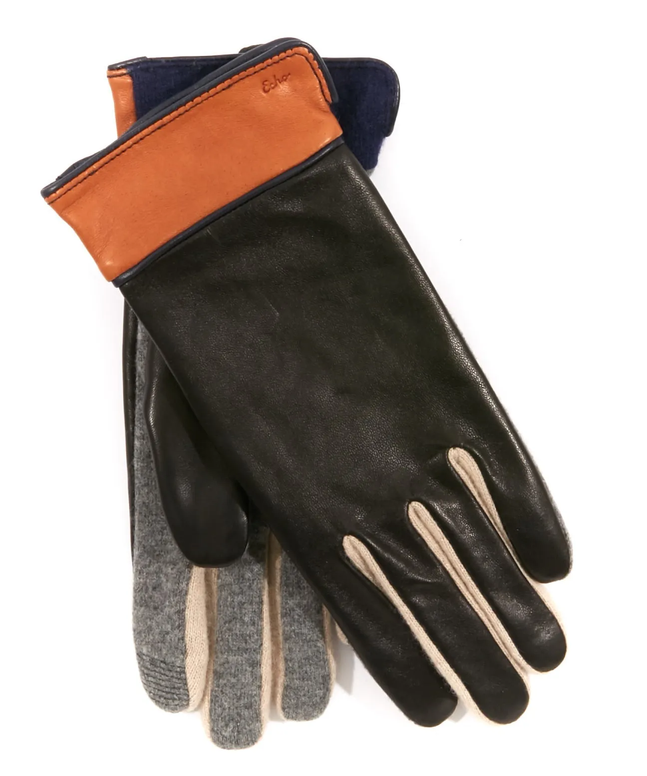 Colorblock Leather Wool Gloves