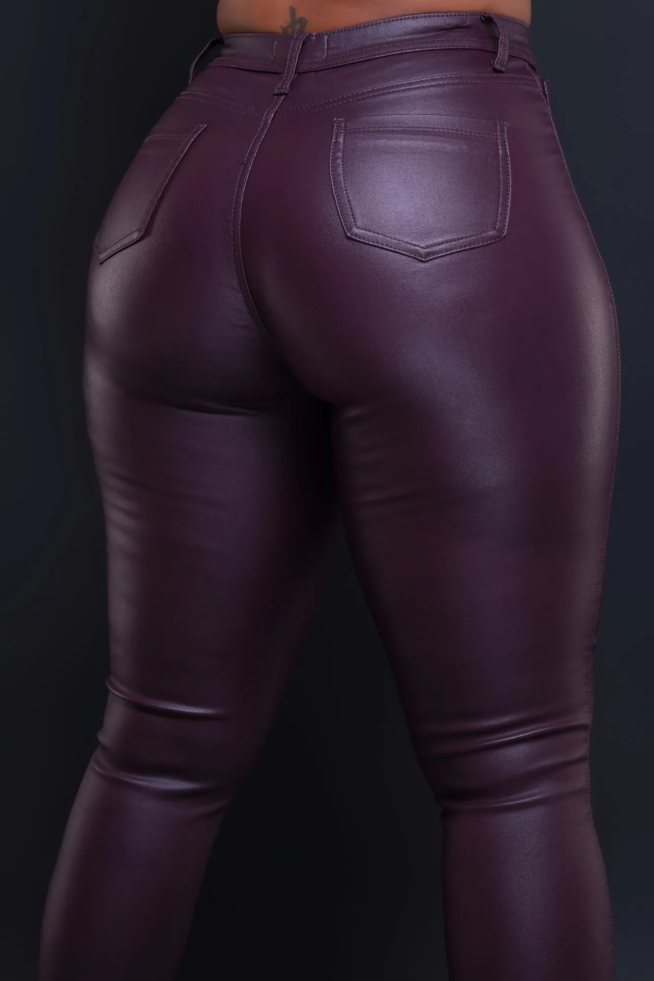 Curve You Faux Leather High Rise Pants - Wine