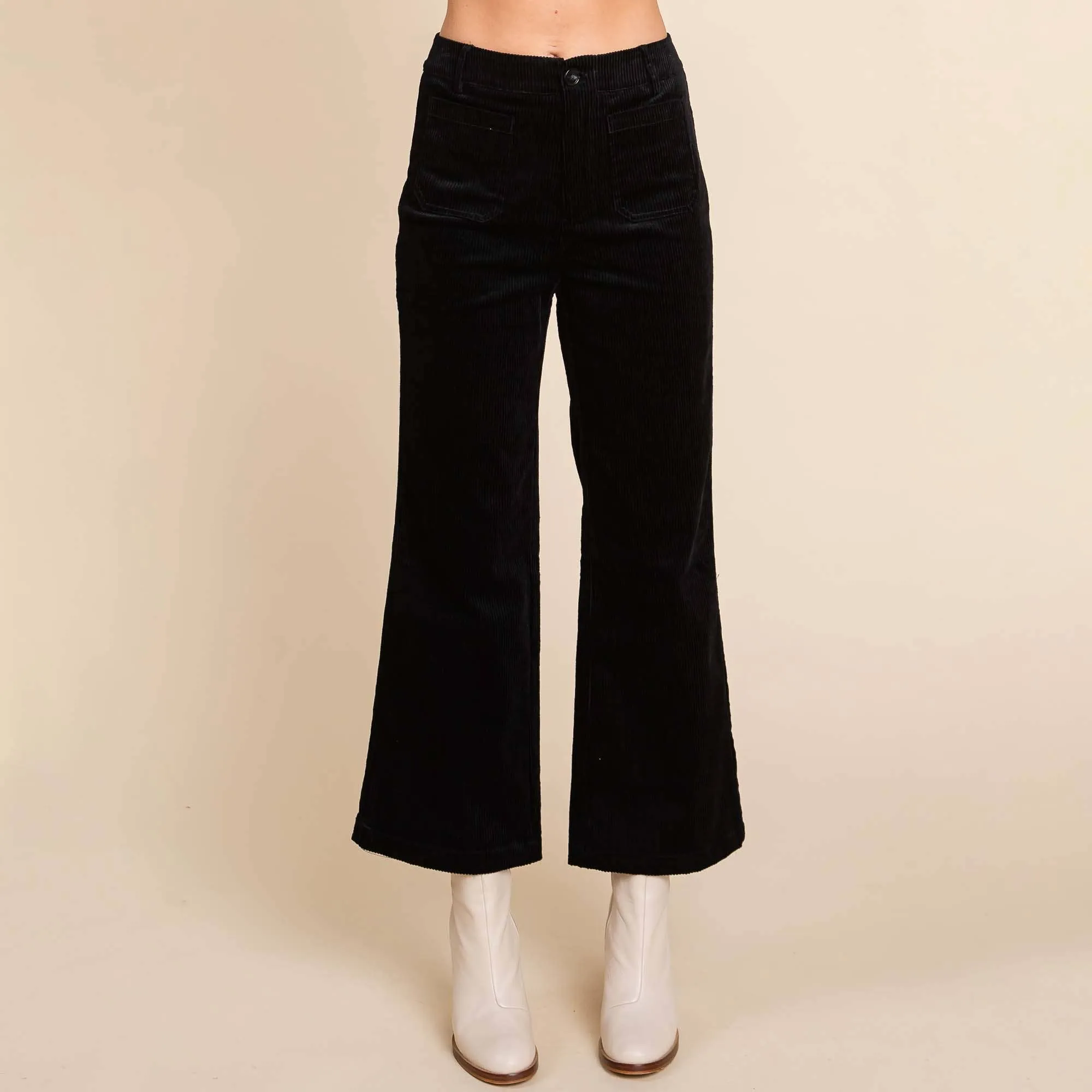 DARK BROWN CORDUROY WIDE LEG HIGH RISE PANTS