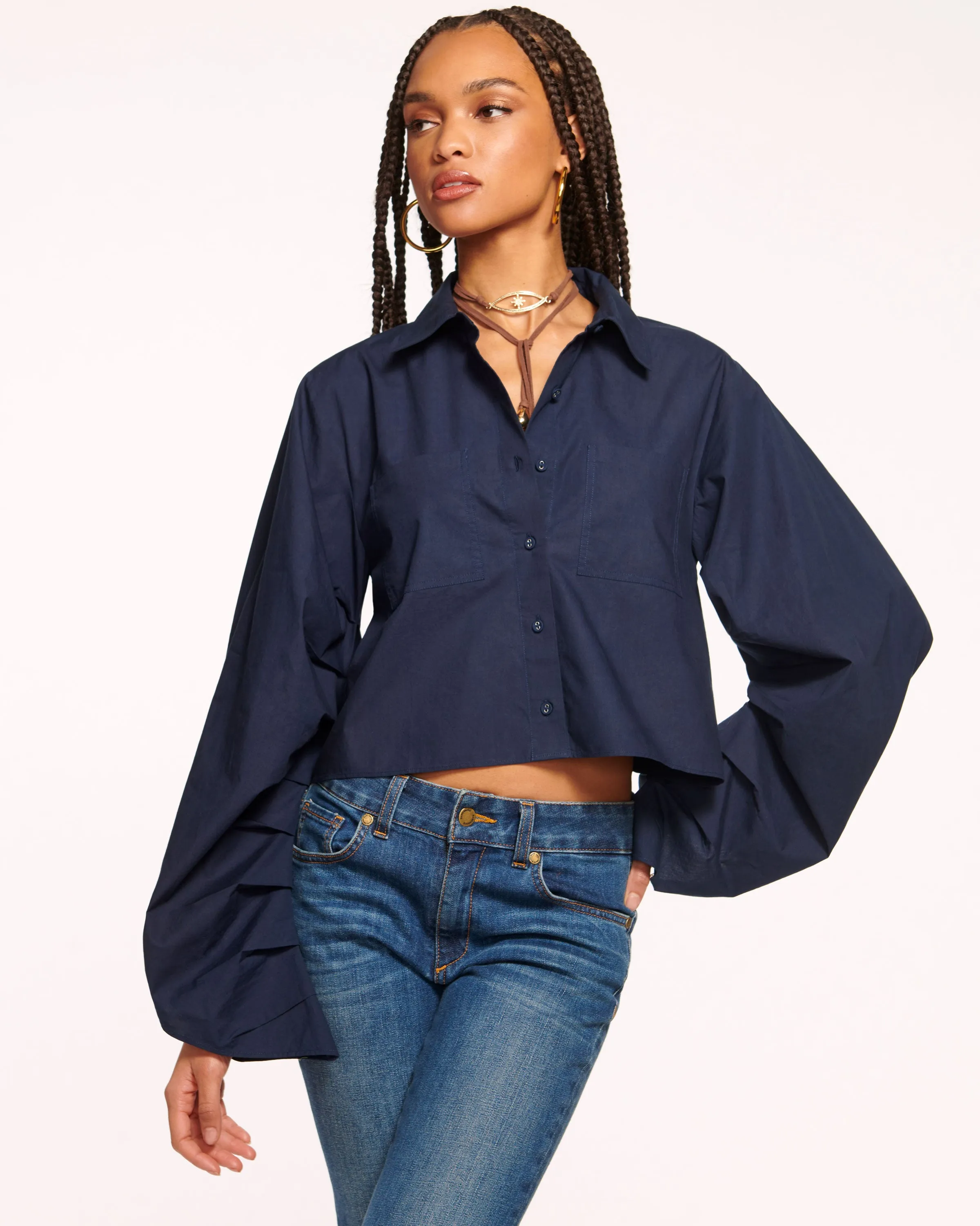 Dee Cropped Button Down Cotton Shirt