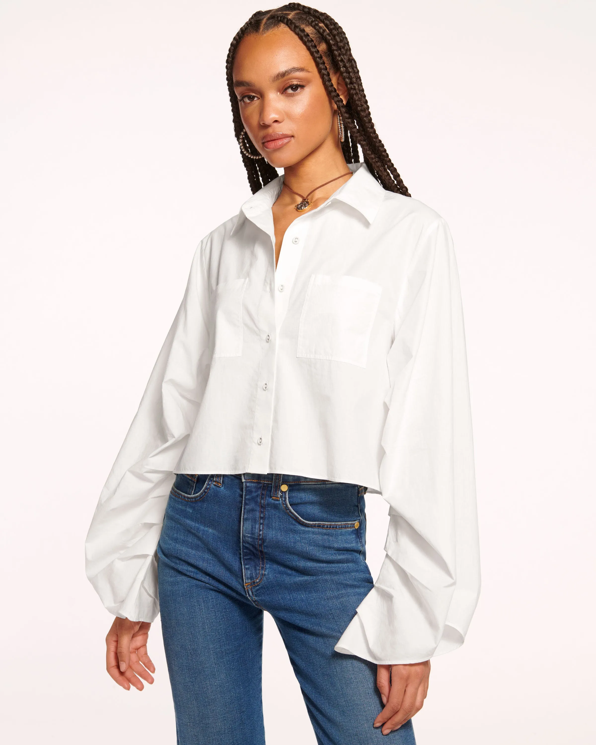 Dee Cropped Button Down Cotton Shirt