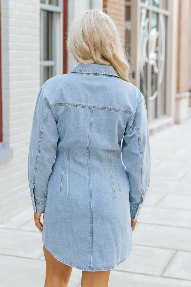 Denim Long Sleeve Button Down Mini Dress