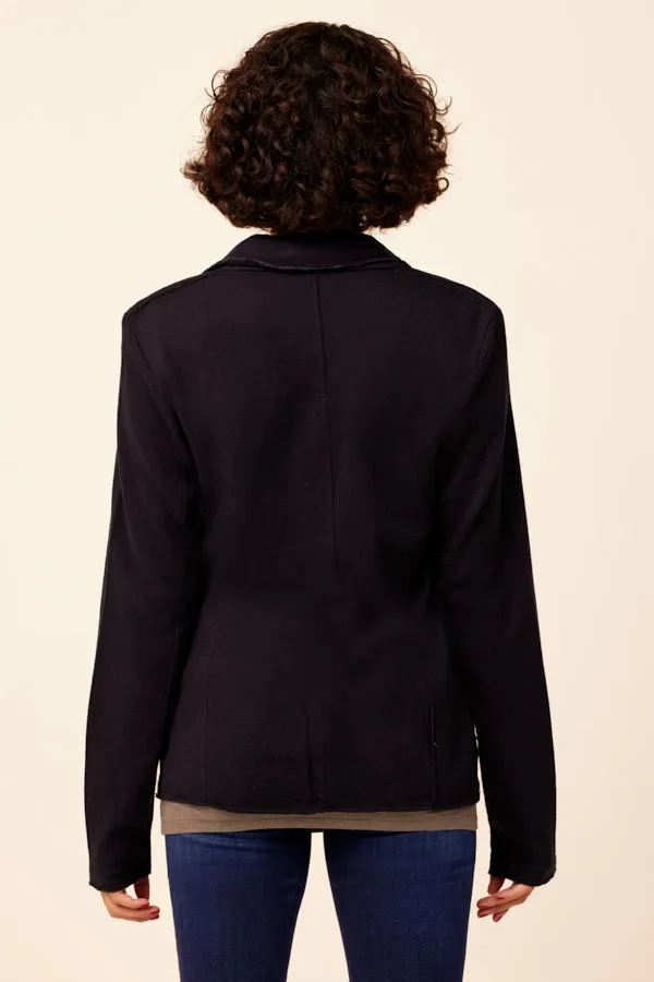 Double Face Cotton Cashmere One Button Blazer in Navy/Charcoal