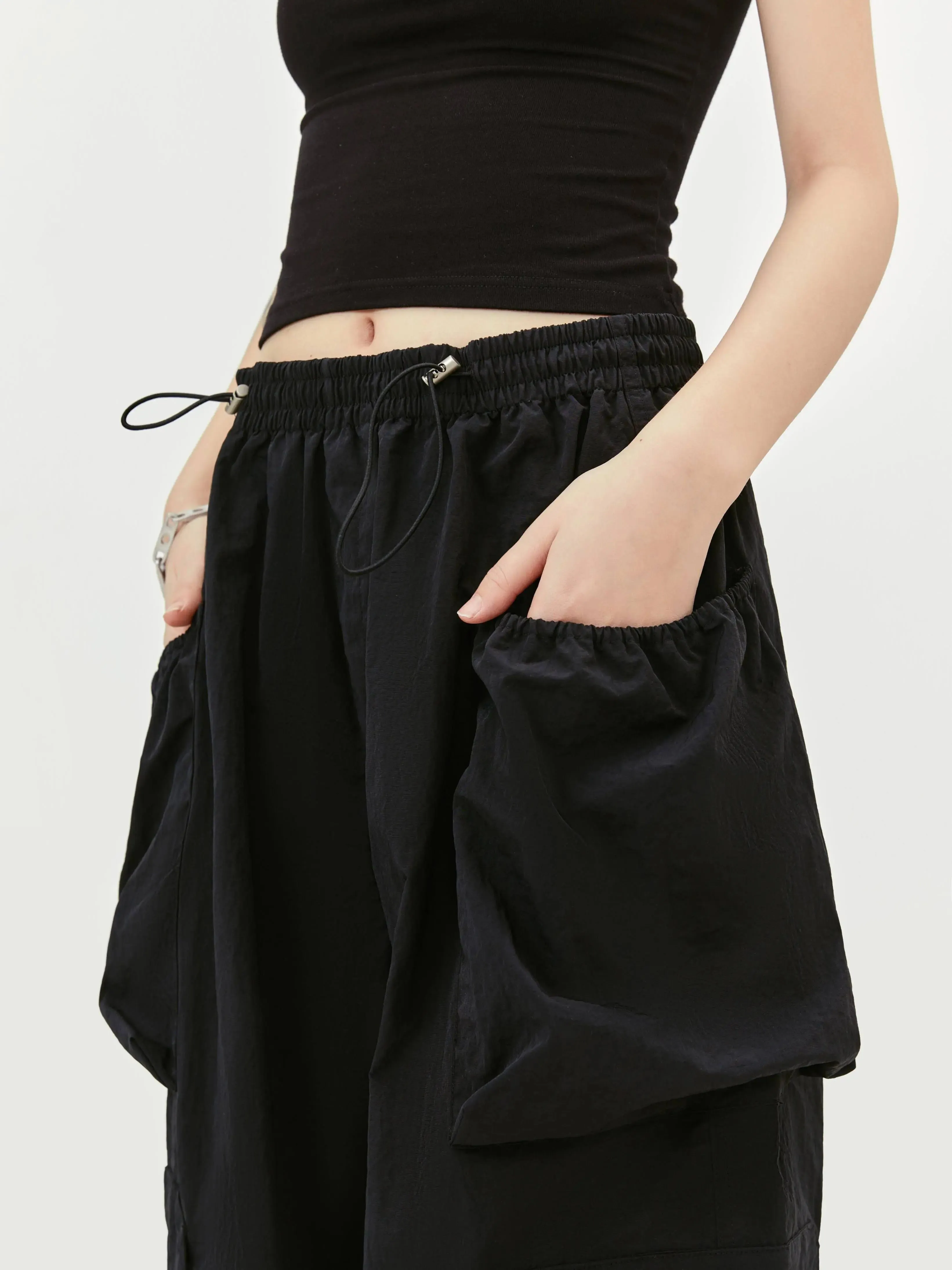 Drawstring Wide Pocket Pants