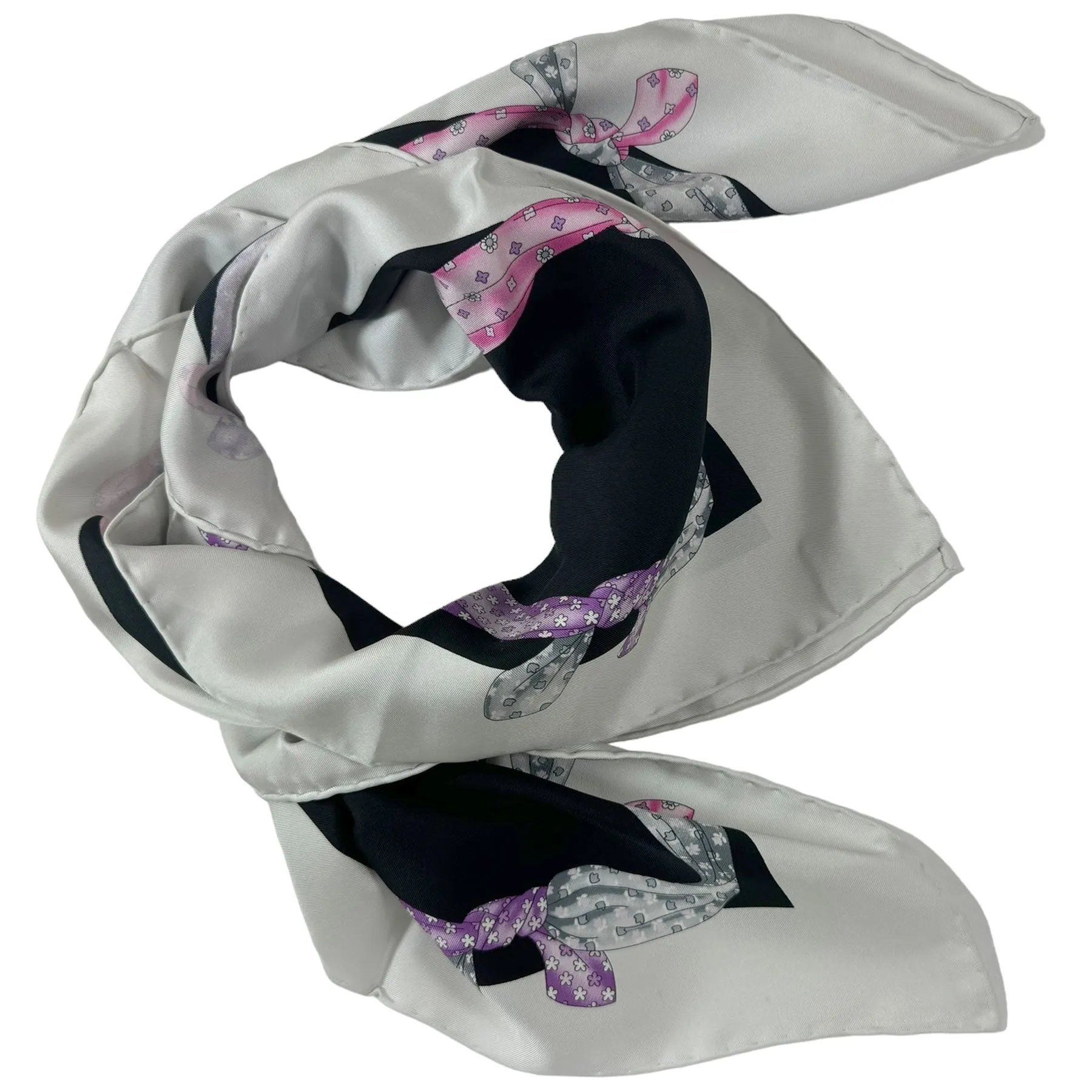 E. Marinella Scarf Black Gray Purple Pink Scarves Design - Twill Silk Foulard