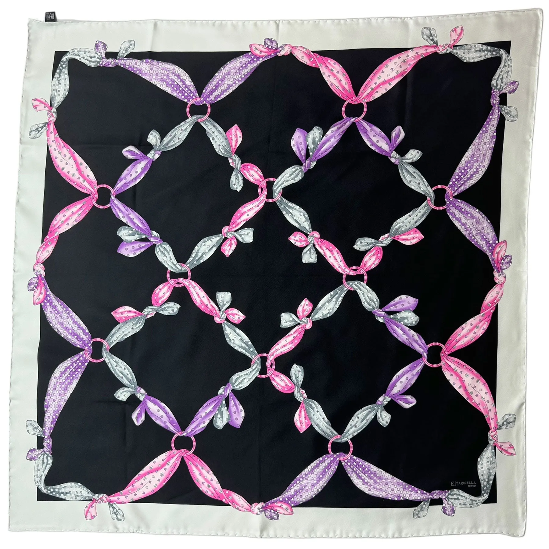 E. Marinella Scarf Black Gray Purple Pink Scarves Design - Twill Silk Foulard