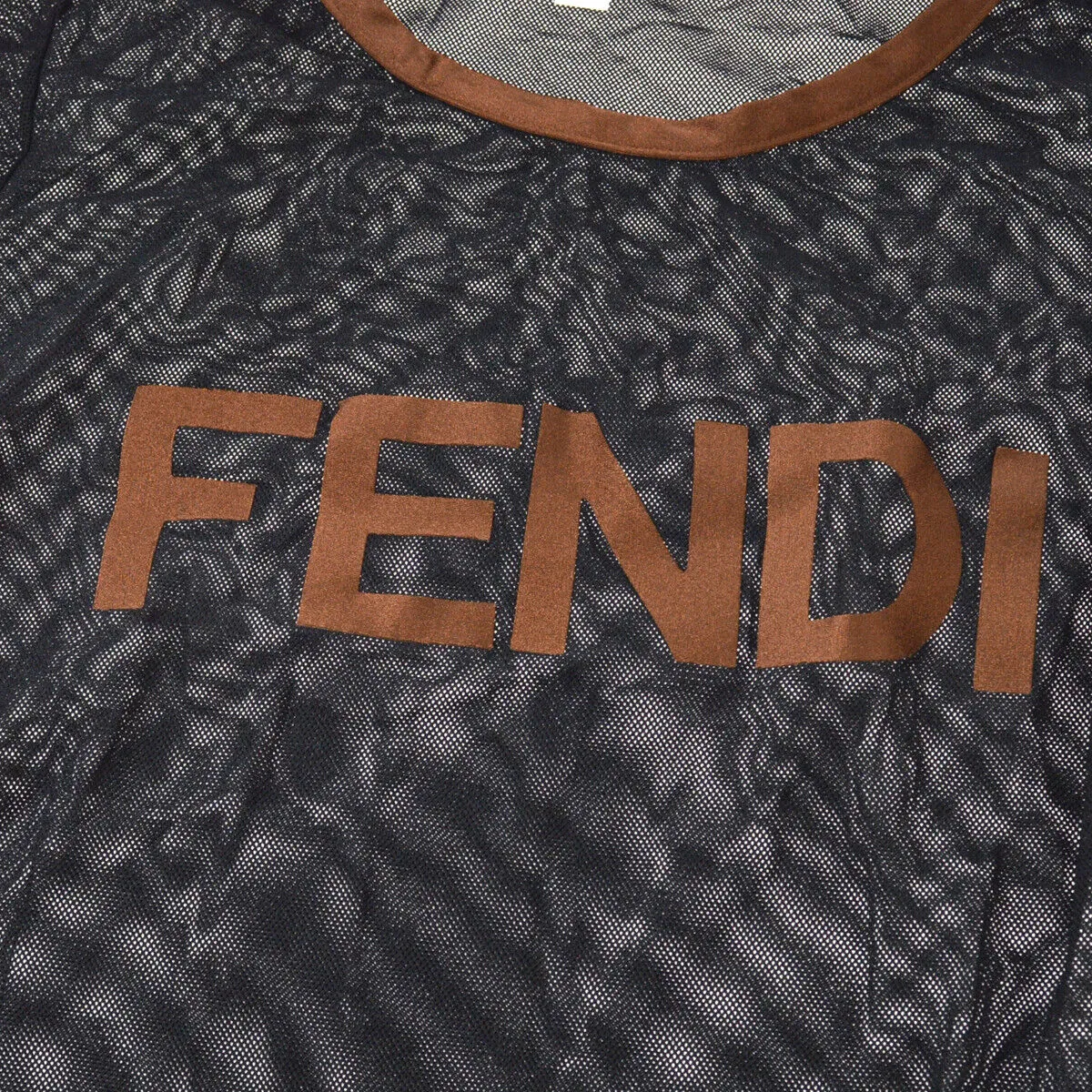 FENDI Logos Round Neck Short Sleeve Mesh Tops Sweaters Black GS02498