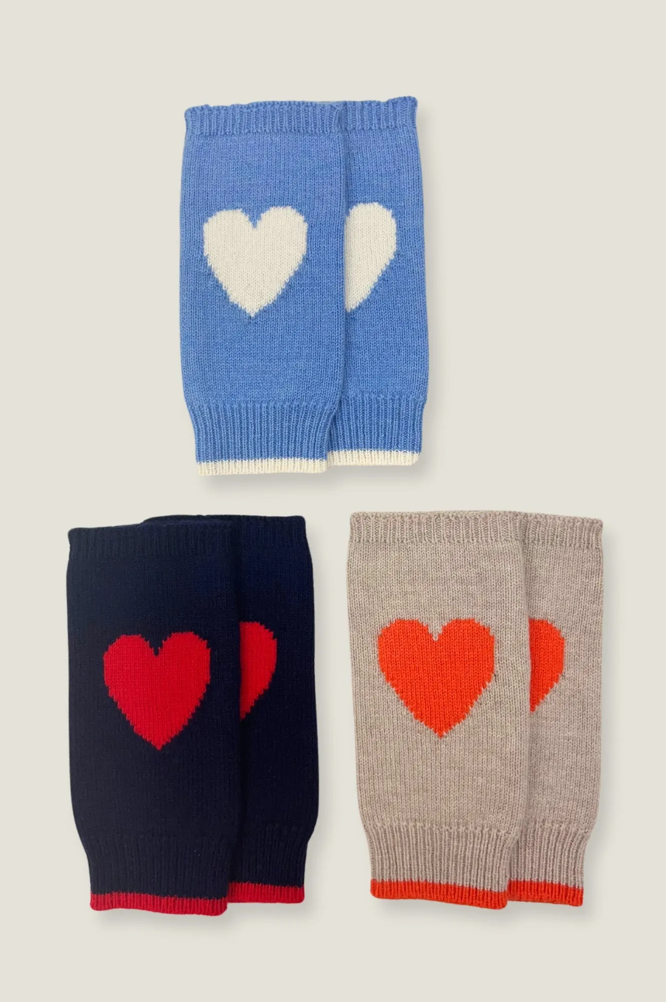 Fingerless Heart Gloves | Oat/Orange