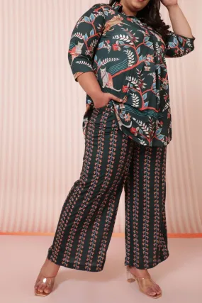 Green Ethnic Printed High Waist Pants