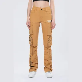 High Rise Stacked Utility Twill Pants - Khaki