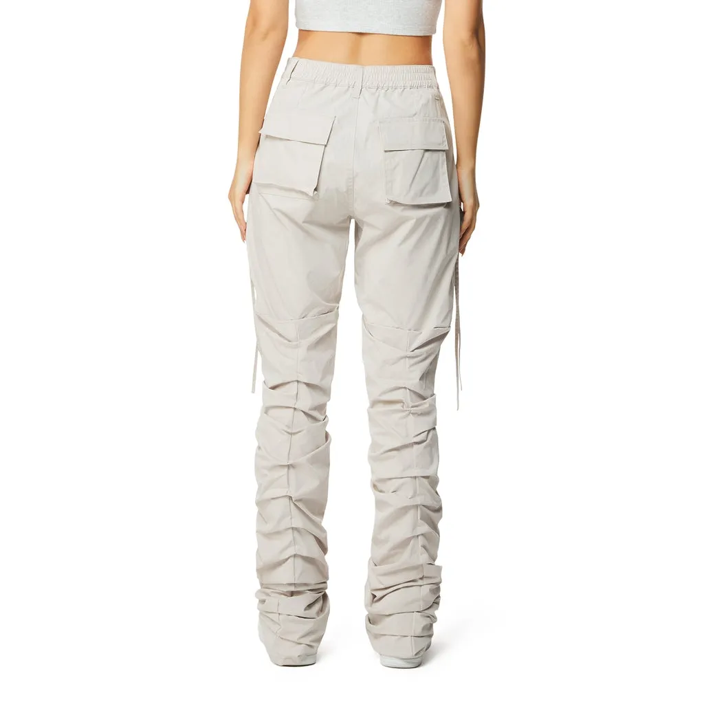 High Rise Utility Stacked Pants - Silver Grey