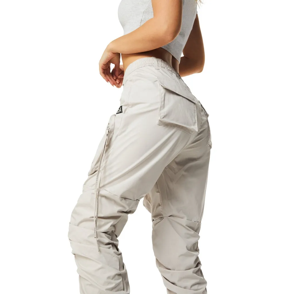 High Rise Utility Stacked Pants - Silver Grey