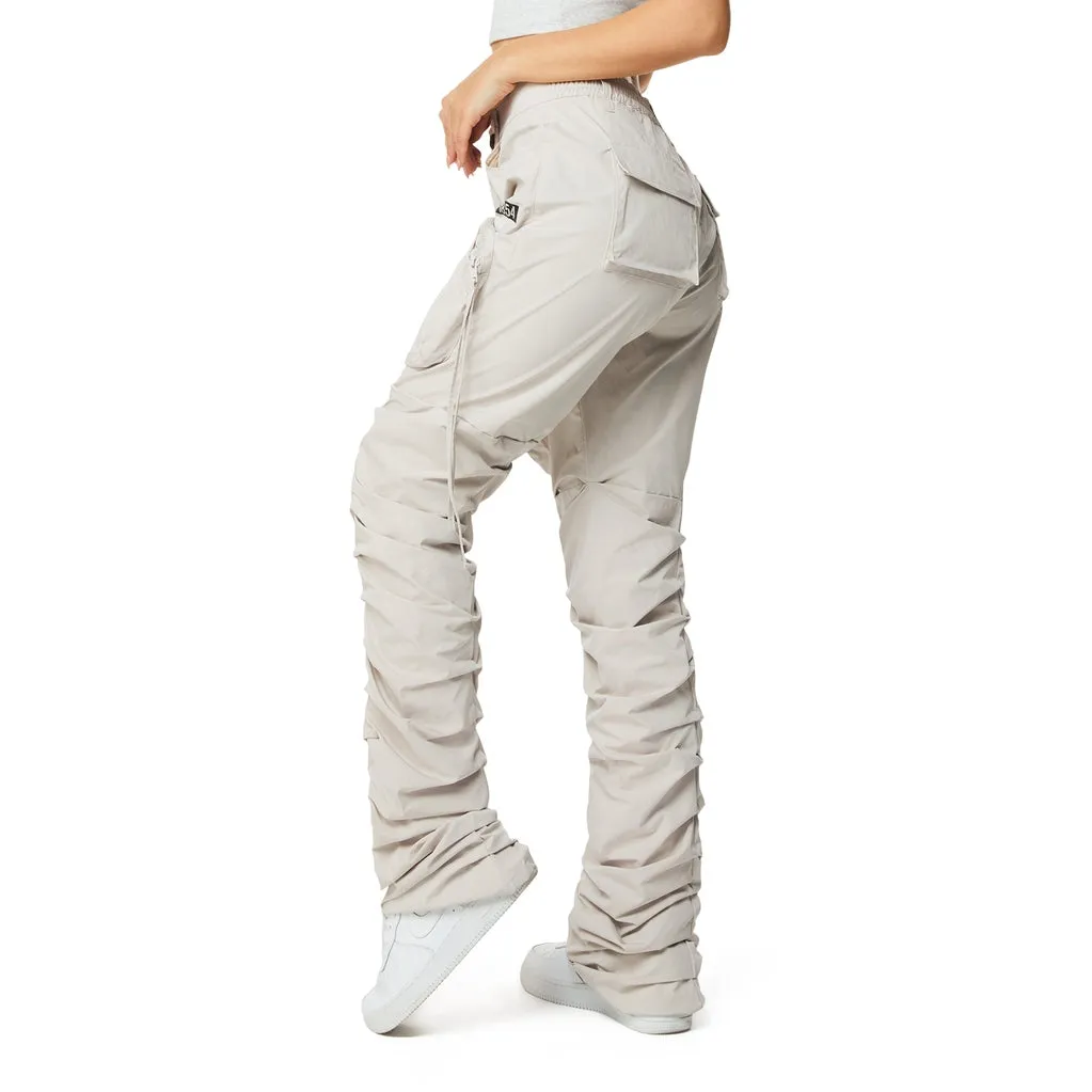 High Rise Utility Stacked Pants - Silver Grey