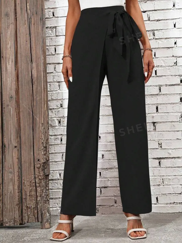 High waist knot side pants in black