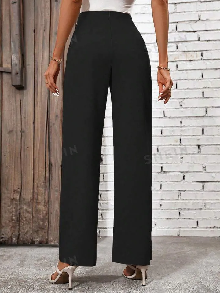 High waist knot side pants in black