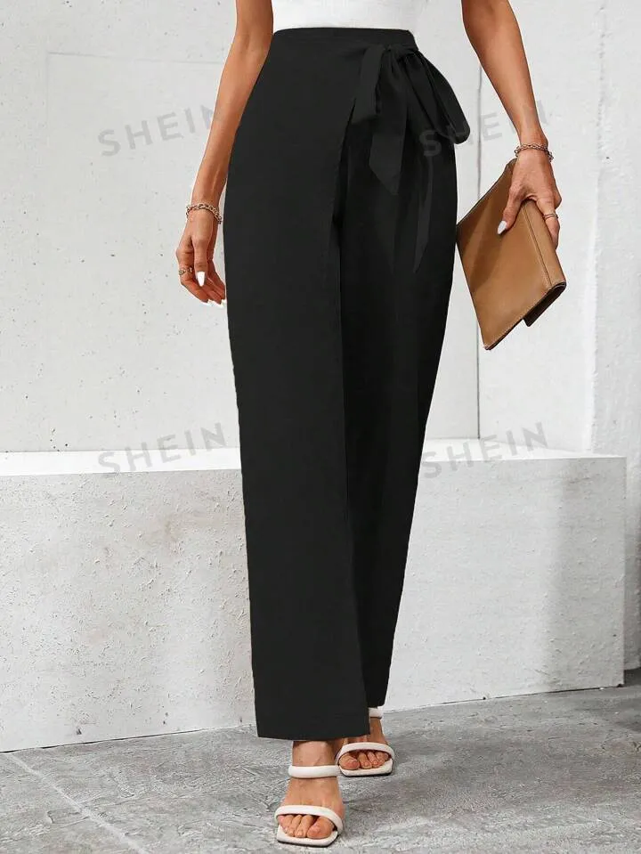 High waist knot side pants in black