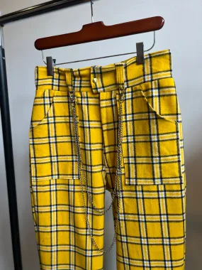 High Waisted Tartan Plaid Pants With Chain