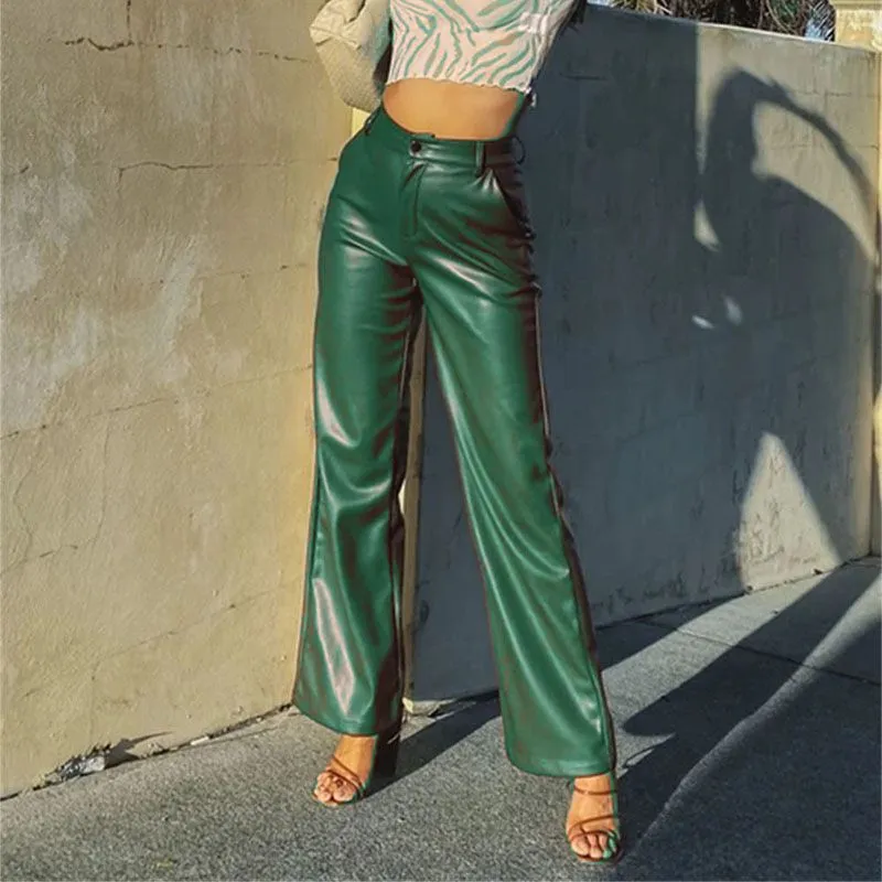 High Waisted Wide Leg Faux Pleather Patent Leather Pants For Wardrobe Essential