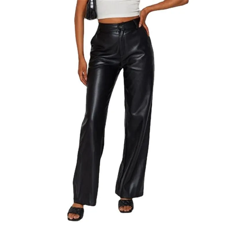 High Waisted Wide Leg Faux Pleather Patent Leather Pants For Wardrobe Essential