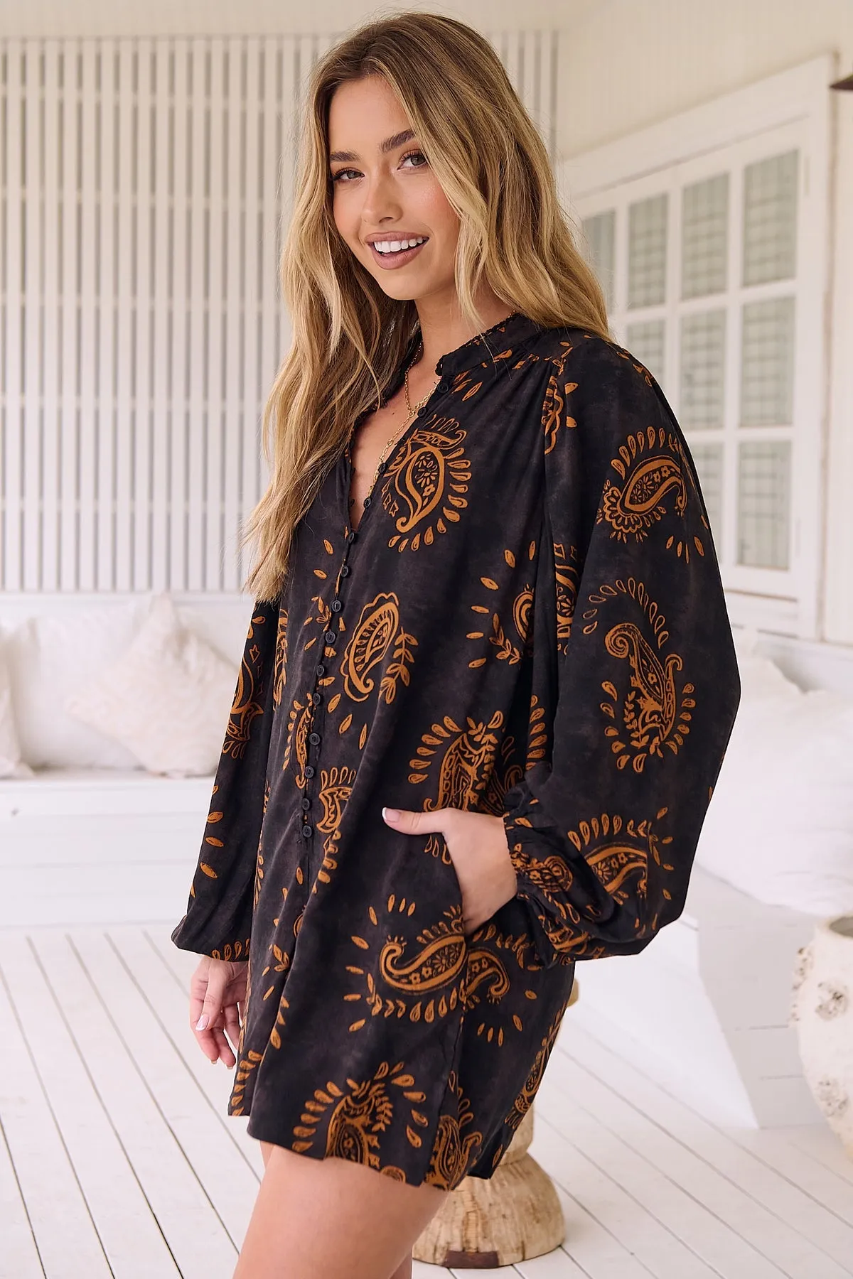 Jaase - Mahlia Playsuit Button Down Long Sleeve in Milan Collection