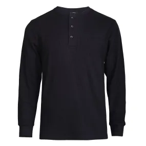 KNOCKER MEN'S WAFFLE-KNIT THERMAL HENLEY SHIRT (MHS100_BLACK)