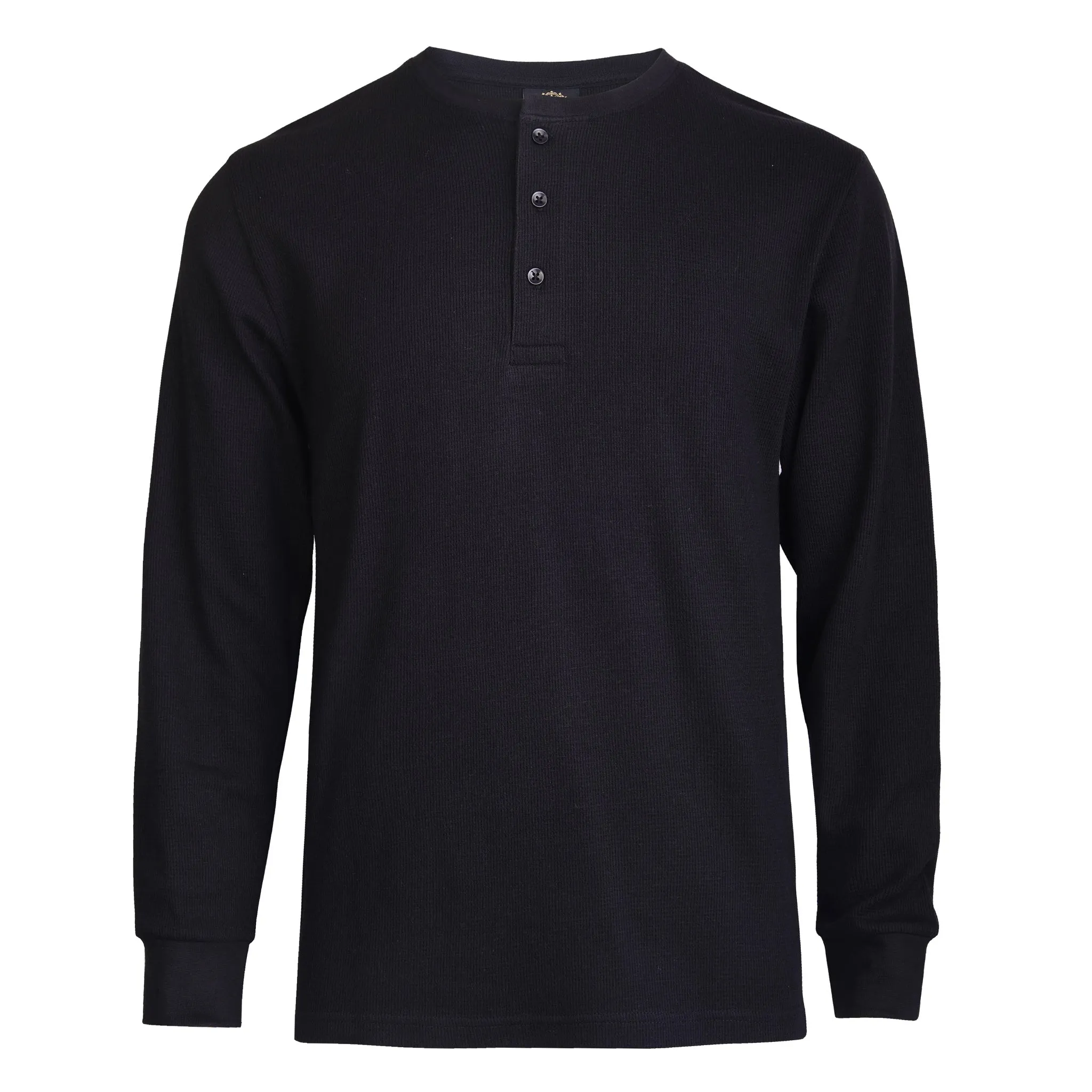 KNOCKER MEN'S WAFFLE-KNIT THERMAL HENLEY SHIRT (MHS100_BLACK)