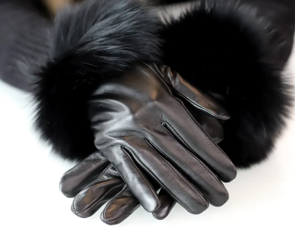 Leather Gloves with Multi Fox Trim