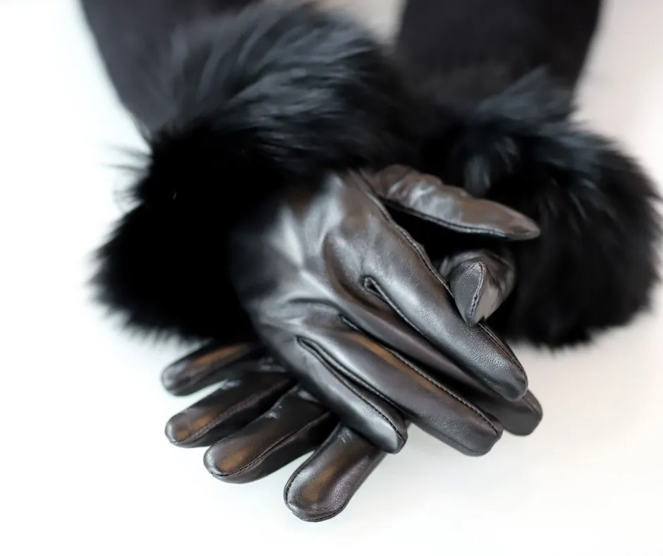 Leather Gloves with Multi Fox Trim