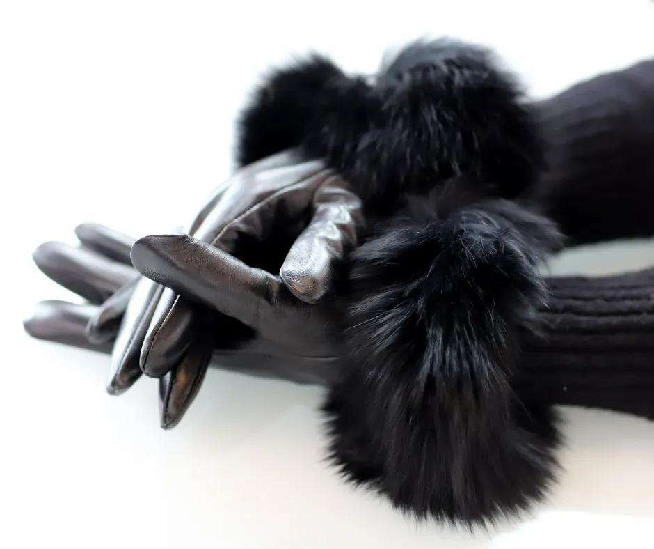 Leather Gloves with Multi Fox Trim