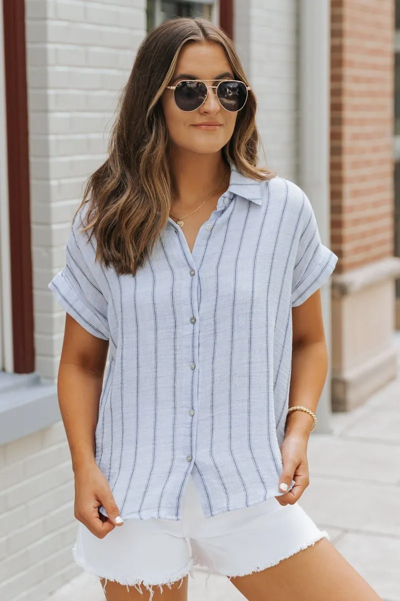 Light Denim Striped Button Down Shirt - FINAL SALE