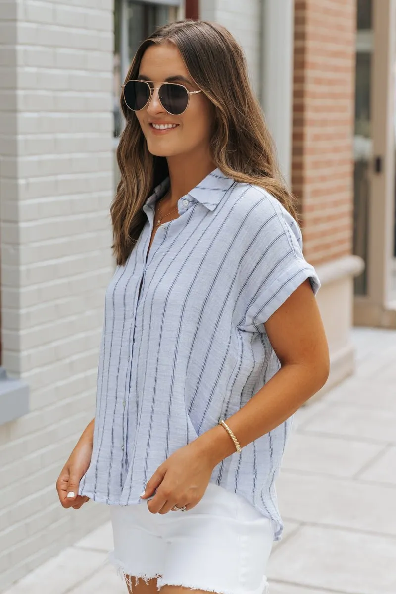 Light Denim Striped Button Down Shirt - FINAL SALE