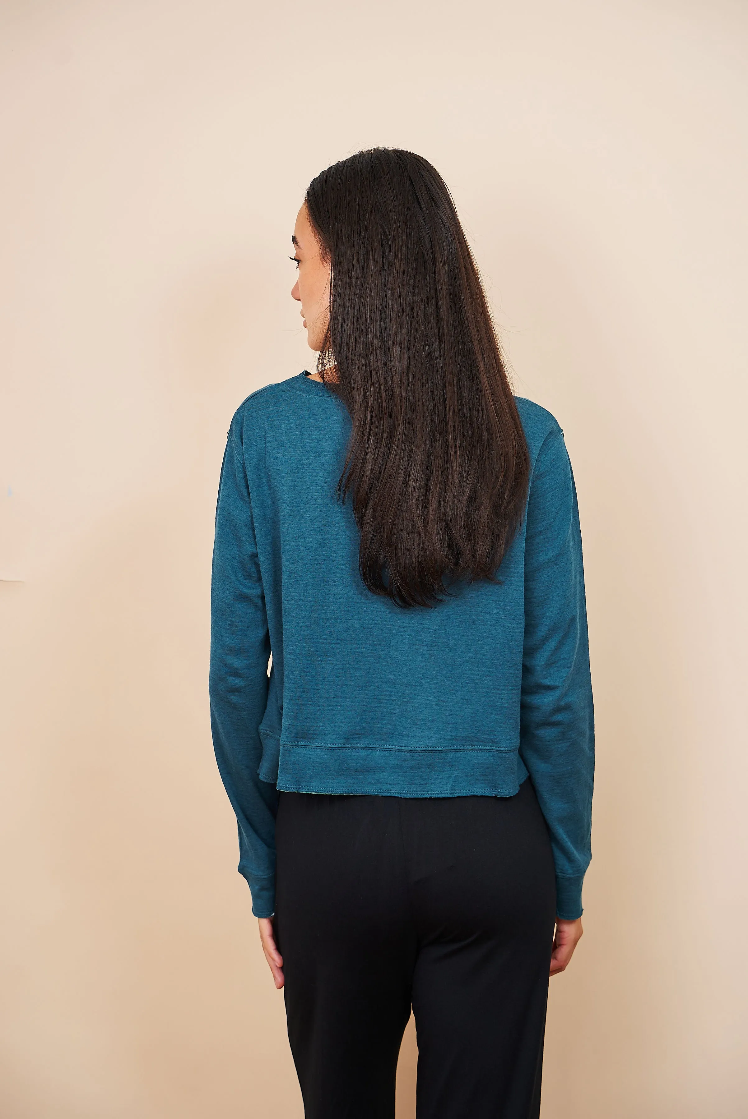 Majestic Cotton/Cashmere Double Face Crewneck in Haute Mer