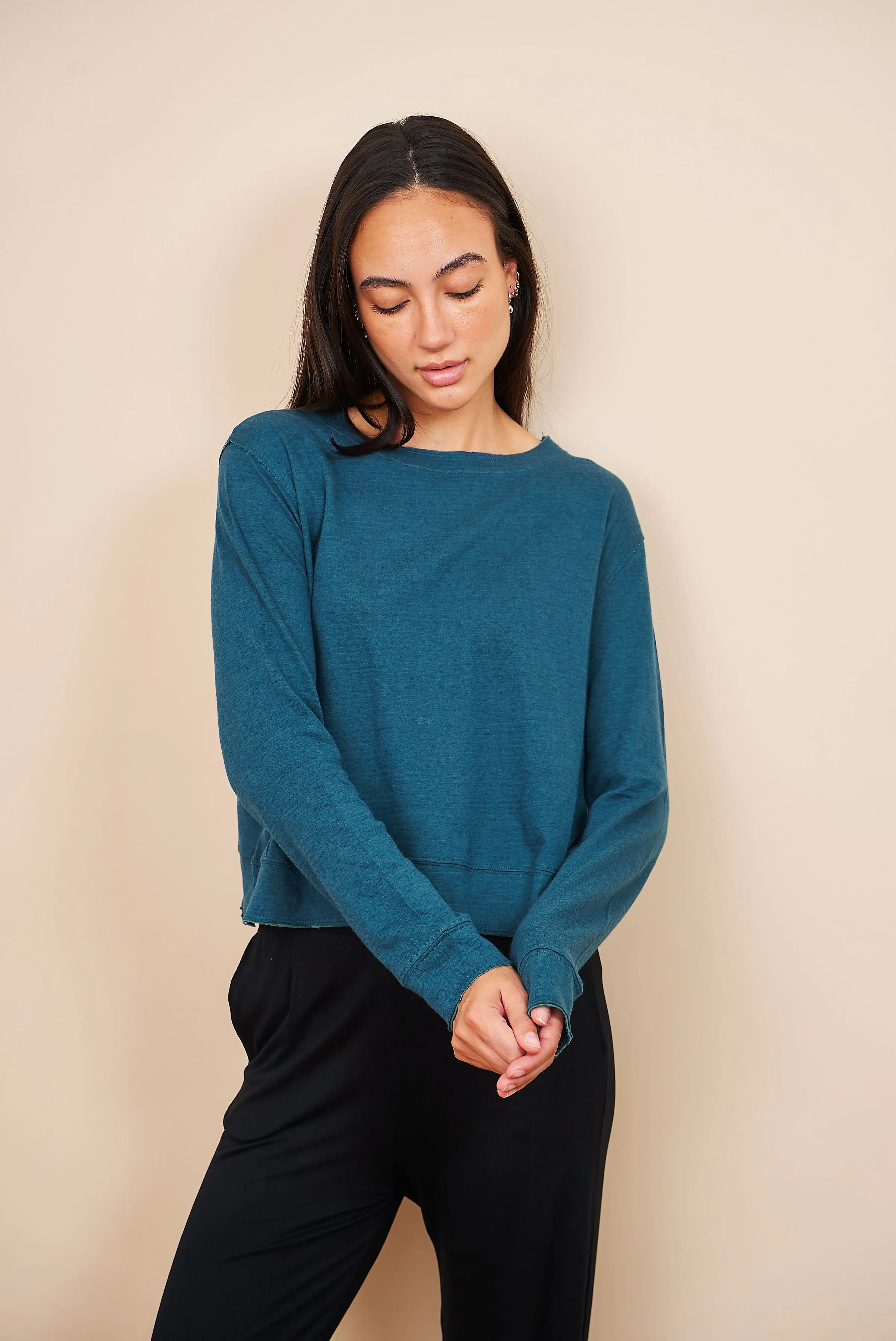 Majestic Cotton/Cashmere Double Face Crewneck in Haute Mer