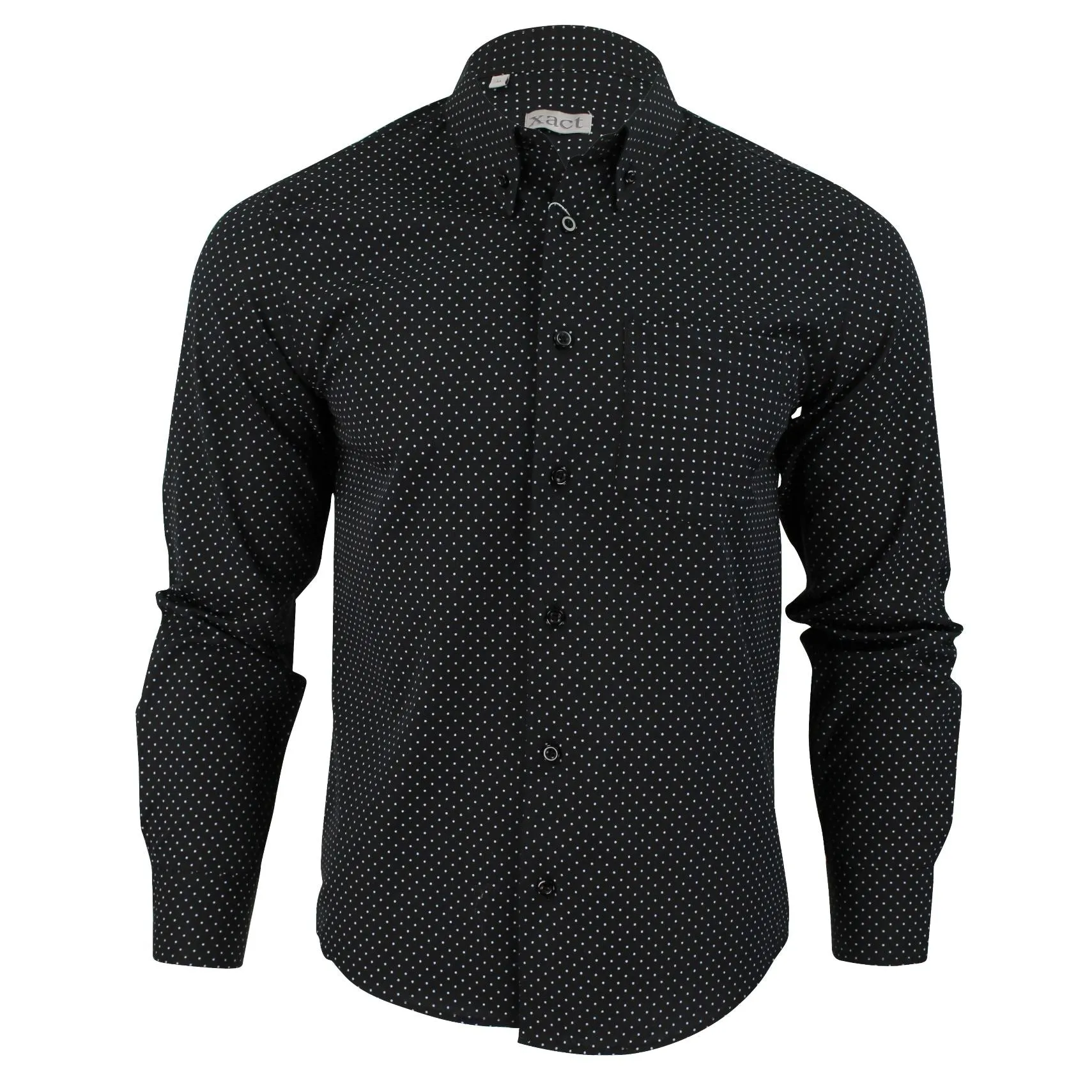 Mens Shirt Polka Dot by Xact - Long Sleeve Button Down Mod / Retro